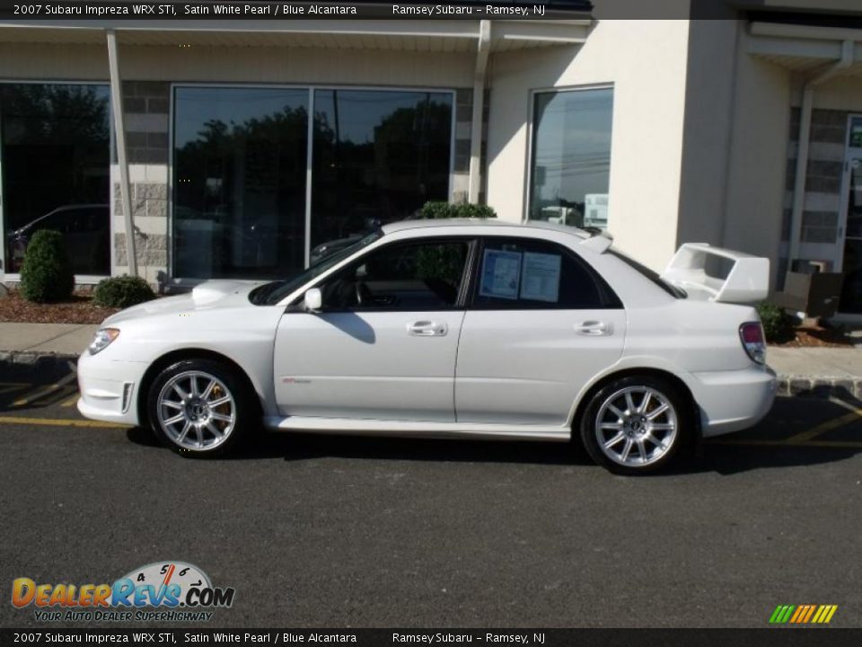 2007 Subaru Impreza WRX STi Satin White Pearl / Blue Alcantara Photo #4