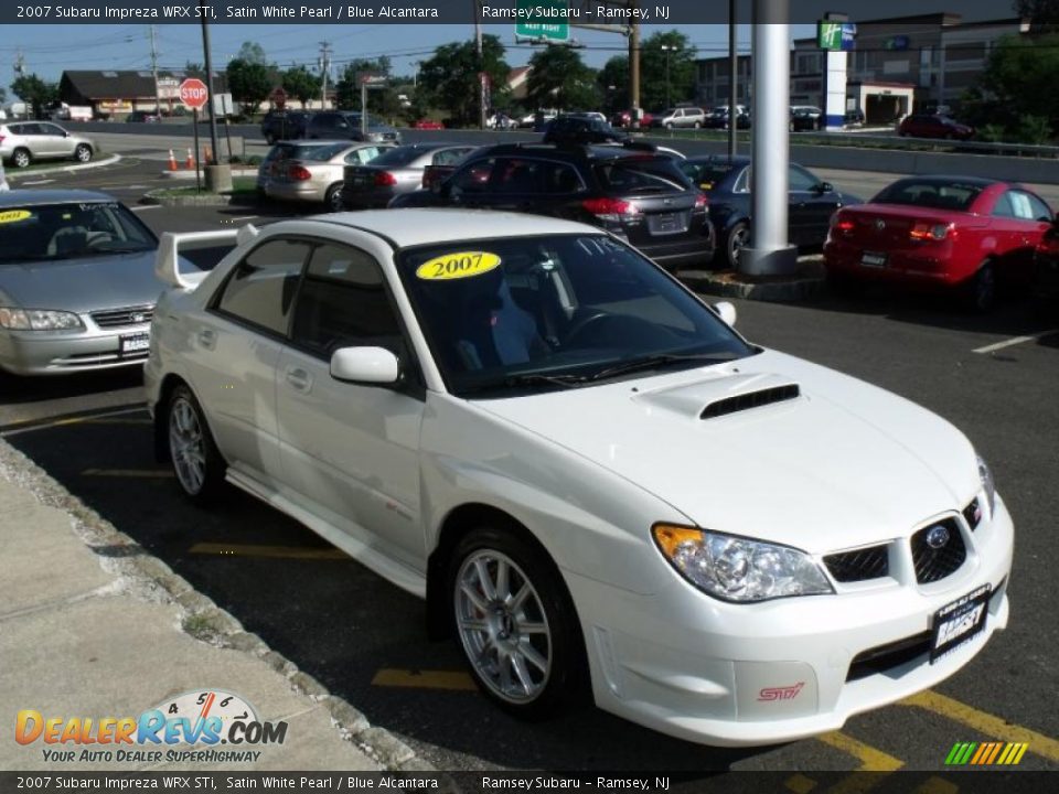 2007 Subaru Impreza WRX STi Satin White Pearl / Blue Alcantara Photo #9