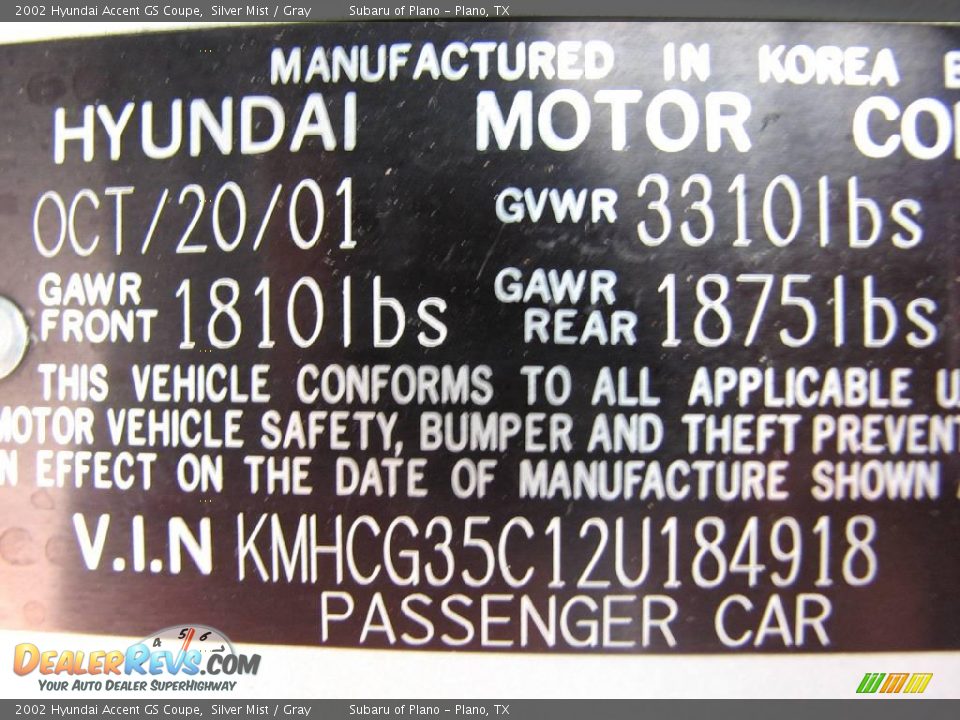 2002 Hyundai Accent GS Coupe Silver Mist / Gray Photo #20