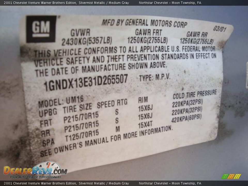 2001 Chevrolet Venture Warner Brothers Edition Silvermist Metallic / Medium Gray Photo #19