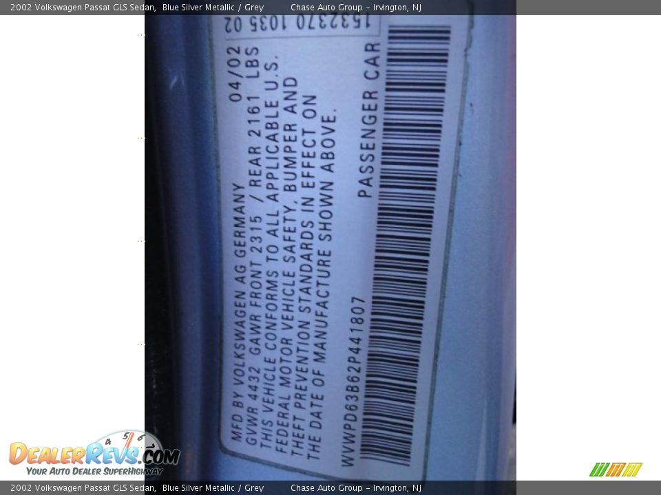 2002 Volkswagen Passat GLS Sedan Blue Silver Metallic / Grey Photo #23