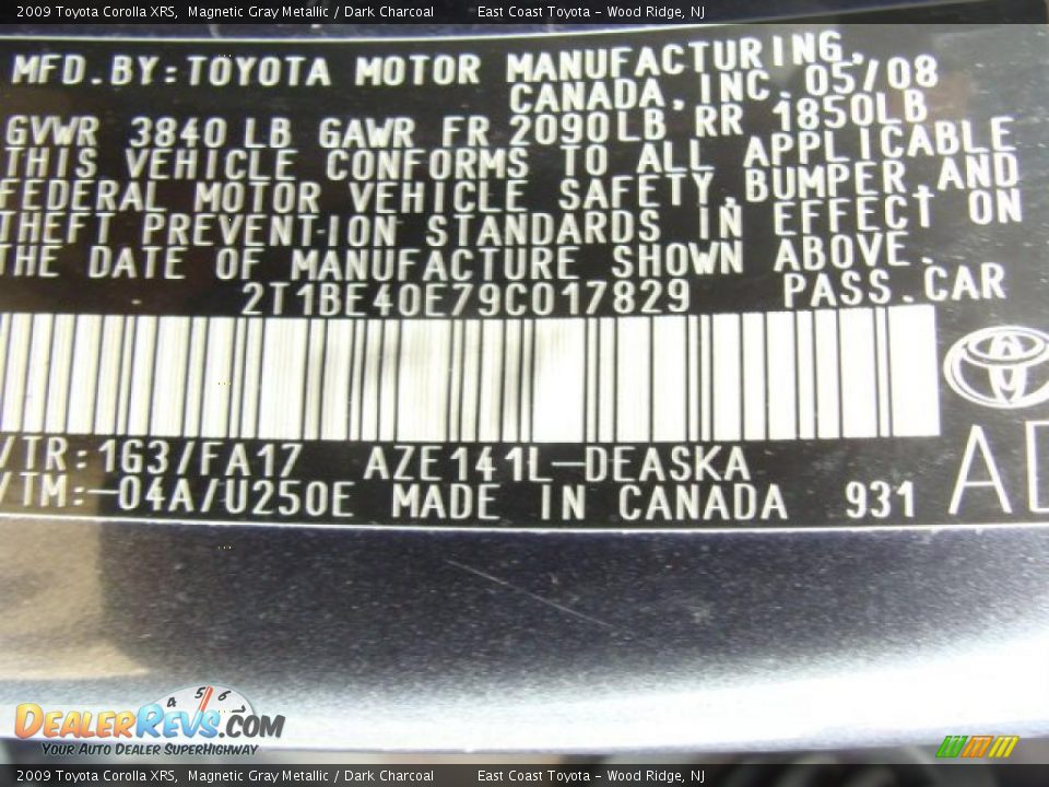 2009 Toyota Corolla XRS Magnetic Gray Metallic / Dark Charcoal Photo #15