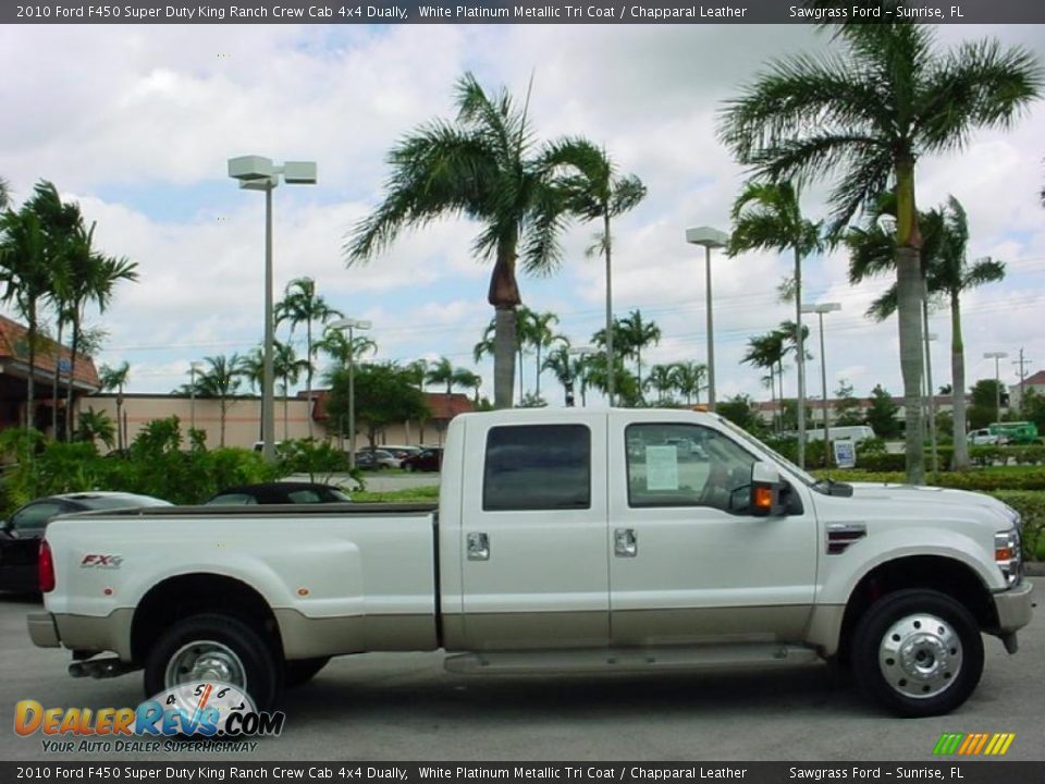 2010 Ford F450 Super Duty King Ranch Crew Cab 4x4 Dually White Platinum Metallic Tri Coat / Chapparal Leather Photo #2