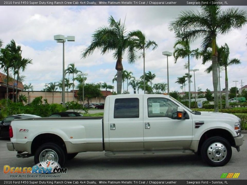 2010 Ford F450 Super Duty King Ranch Crew Cab 4x4 Dually White Platinum Metallic Tri Coat / Chapparal Leather Photo #3