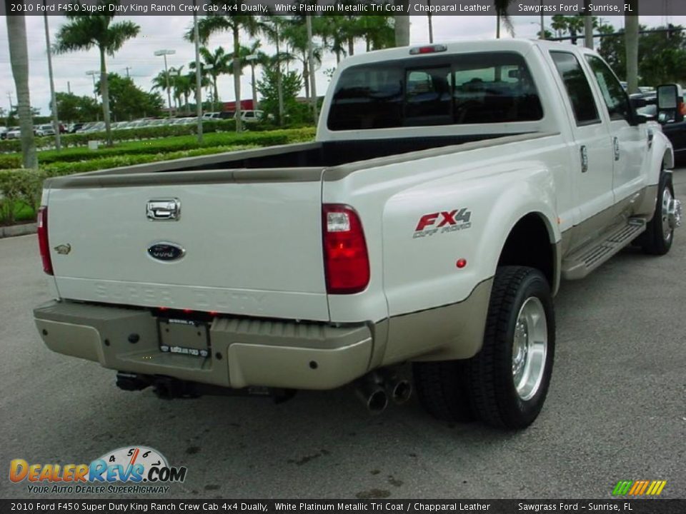 2010 Ford F450 Super Duty King Ranch Crew Cab 4x4 Dually White Platinum Metallic Tri Coat / Chapparal Leather Photo #4