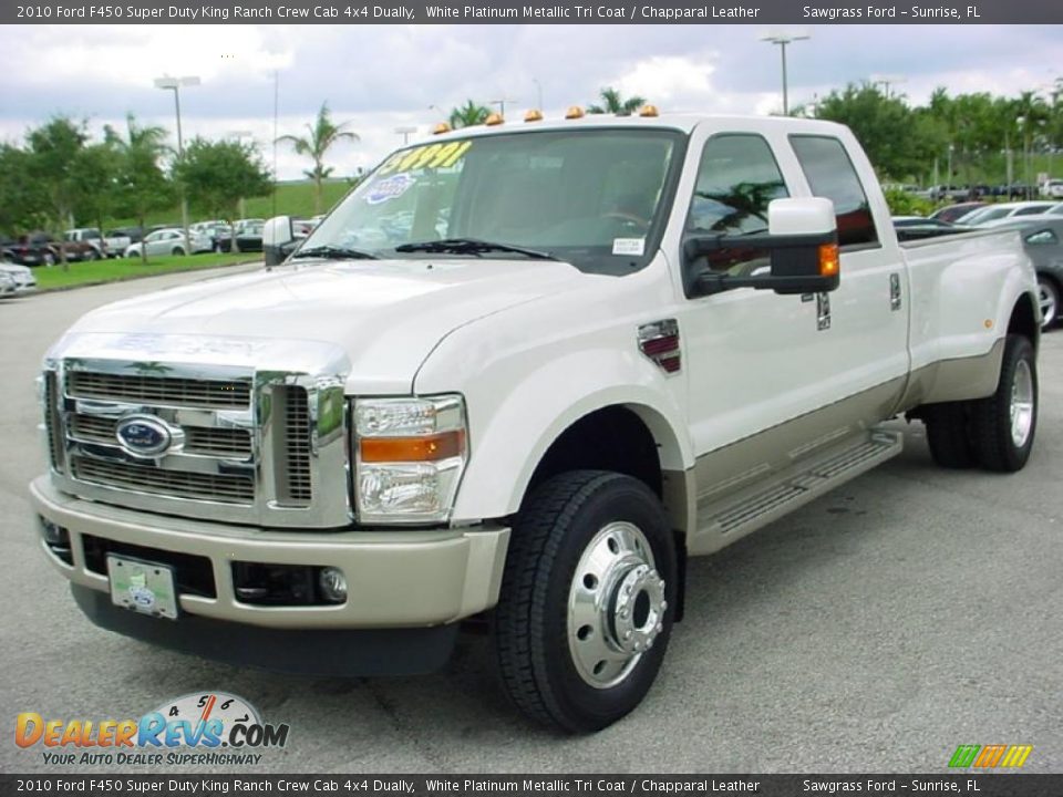 2010 Ford F450 Super Duty King Ranch Crew Cab 4x4 Dually White Platinum Metallic Tri Coat / Chapparal Leather Photo #10