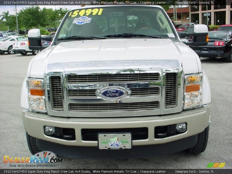 2010 Ford F450 Super Duty King Ranch Crew Cab 4x4 Dually White Platinum Metallic Tri Coat / Chapparal Leather Photo #11