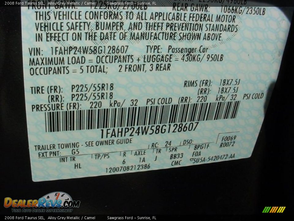 2008 Ford Taurus SEL Alloy Grey Metallic / Camel Photo #23