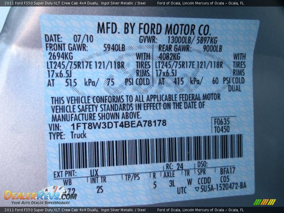 2011 Ford F350 Super Duty XLT Crew Cab 4x4 Dually Ingot Silver Metallic / Steel Photo #13