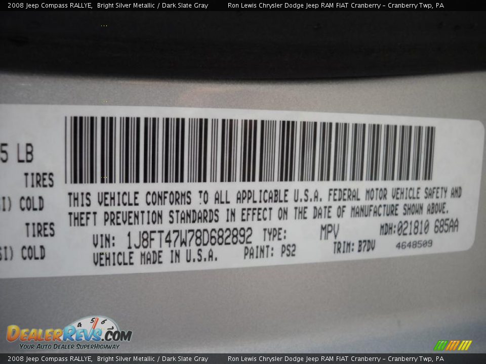 2008 Jeep Compass RALLYE Bright Silver Metallic / Dark Slate Gray Photo #9