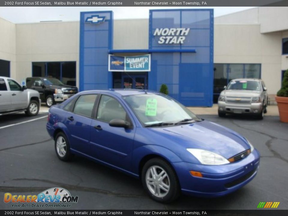 2002 Ford Focus SE Sedan Malibu Blue Metallic / Medium Graphite Photo #1