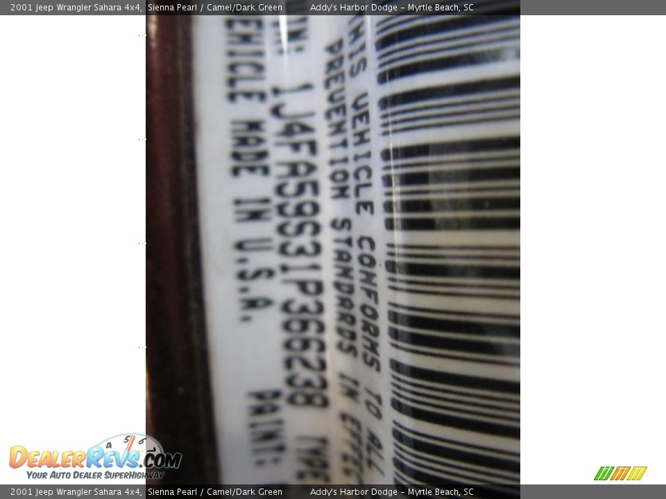 2001 Jeep Wrangler Sahara 4x4 Sienna Pearl / Camel/Dark Green Photo #22