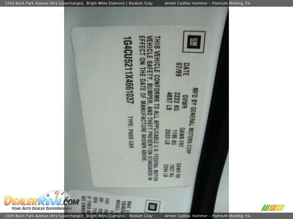 1999 Buick Park Avenue Ultra Supercharged Bright White Diamond / Medium Gray Photo #34