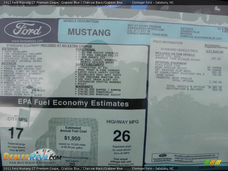 2011 Ford Mustang GT Premium Coupe Grabber Blue / Charcoal Black/Grabber Blue Photo #8