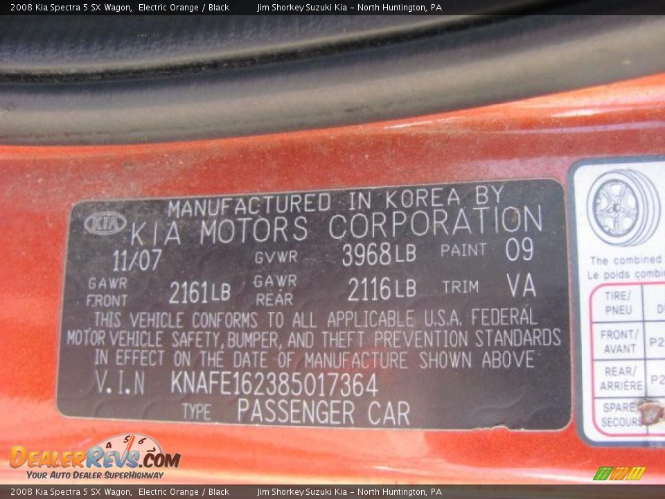 2008 Kia Spectra 5 SX Wagon Electric Orange / Black Photo #14