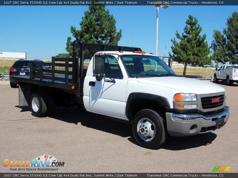 2007 GMC Sierra 3500HD SLE Crew Cab 4x4 Dually Flat Bed Summit White / Dark Titanium Photo #1