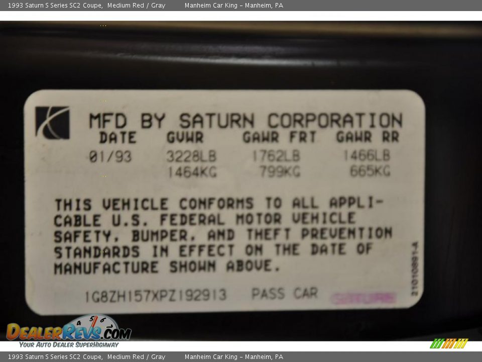 1993 Saturn S Series SC2 Coupe Medium Red / Gray Photo #10