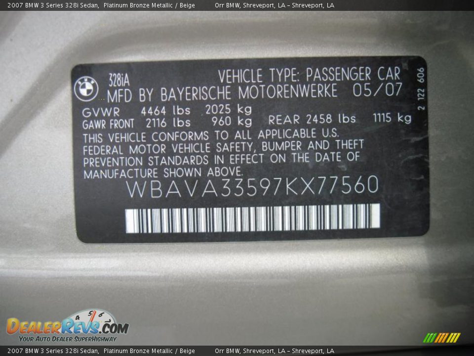 2007 BMW 3 Series 328i Sedan Platinum Bronze Metallic / Beige Photo #13