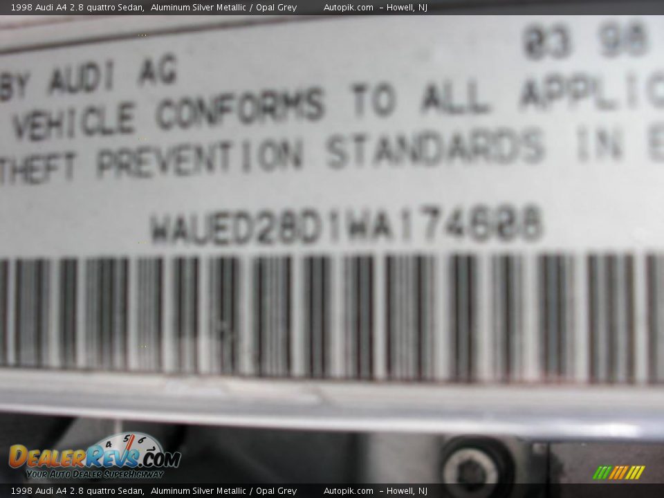 1998 Audi A4 2.8 quattro Sedan Aluminum Silver Metallic / Opal Grey Photo #14