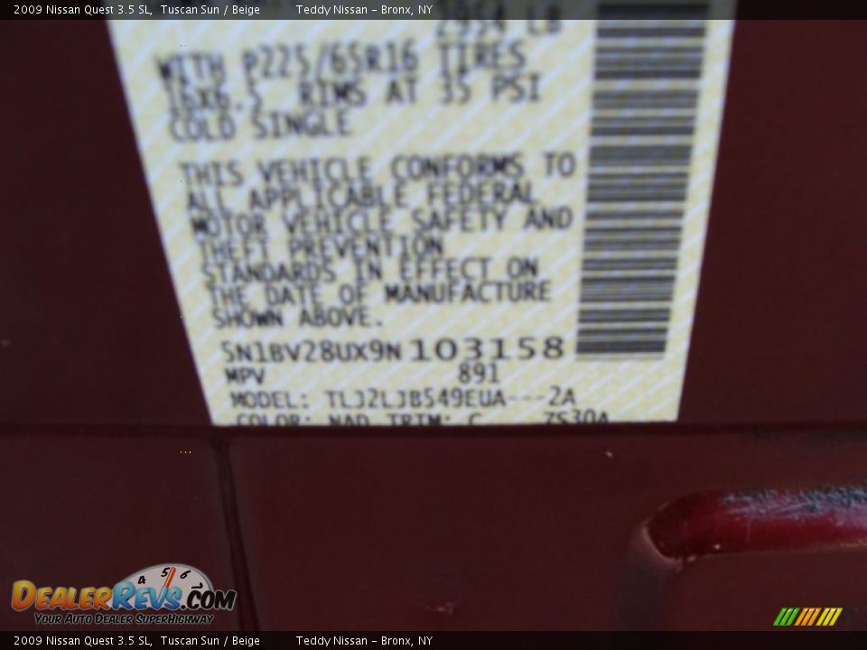 2009 Nissan Quest 3.5 SL Tuscan Sun / Beige Photo #27