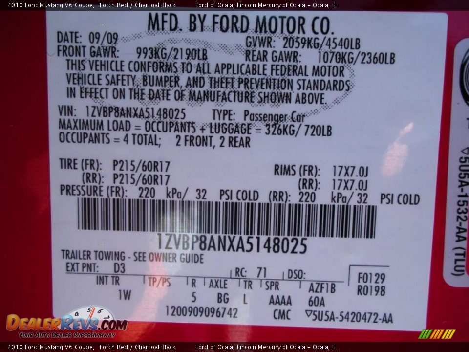 2010 Ford Mustang V6 Coupe Torch Red / Charcoal Black Photo #23