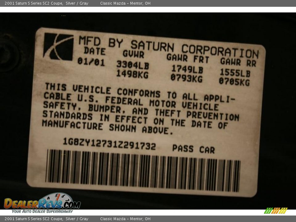 2001 Saturn S Series SC2 Coupe Silver / Gray Photo #19