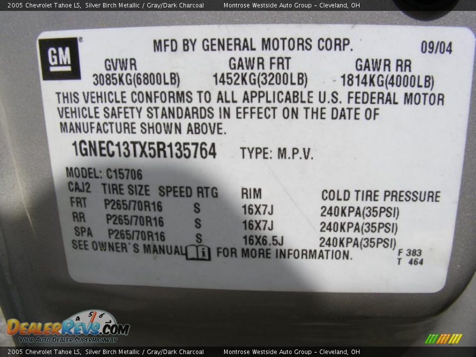 2005 Chevrolet Tahoe LS Silver Birch Metallic / Gray/Dark Charcoal Photo #30