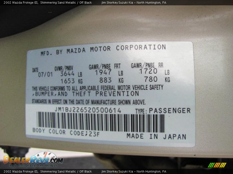 2002 Mazda Protege ES Shimmering Sand Metallic / Off Black Photo #14