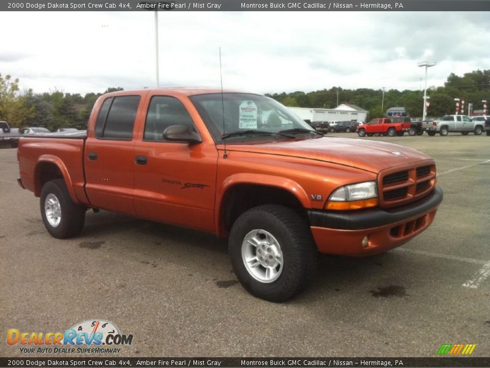 2000 Dodge Dakota Sport Crew Cab 4x4 Amber Fire Pearl / Mist Gray Photo #8