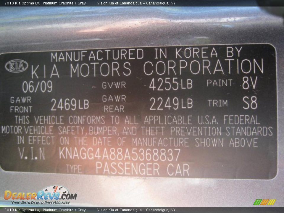 2010 Kia Optima LX Platinum Graphite / Gray Photo #30
