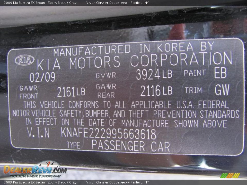 2009 Kia Spectra EX Sedan Ebony Black / Gray Photo #24