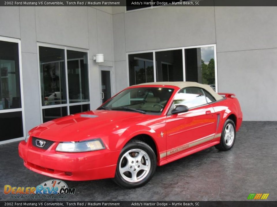 2002 Ford Mustang V6 Convertible Torch Red / Medium Parchment Photo #1