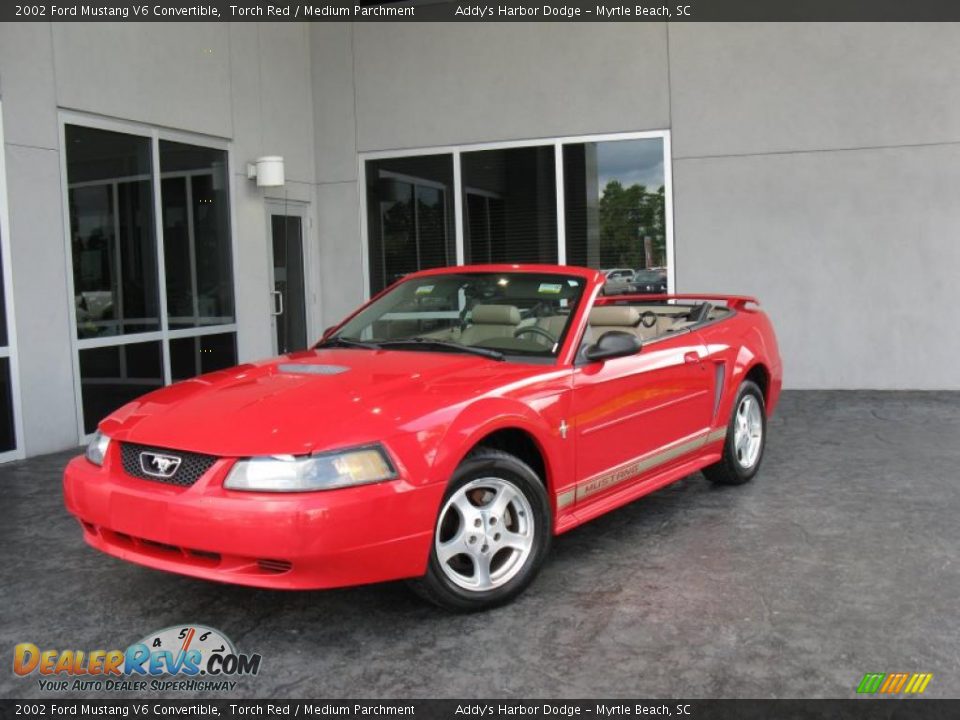 2002 Ford Mustang V6 Convertible Torch Red / Medium Parchment Photo #2