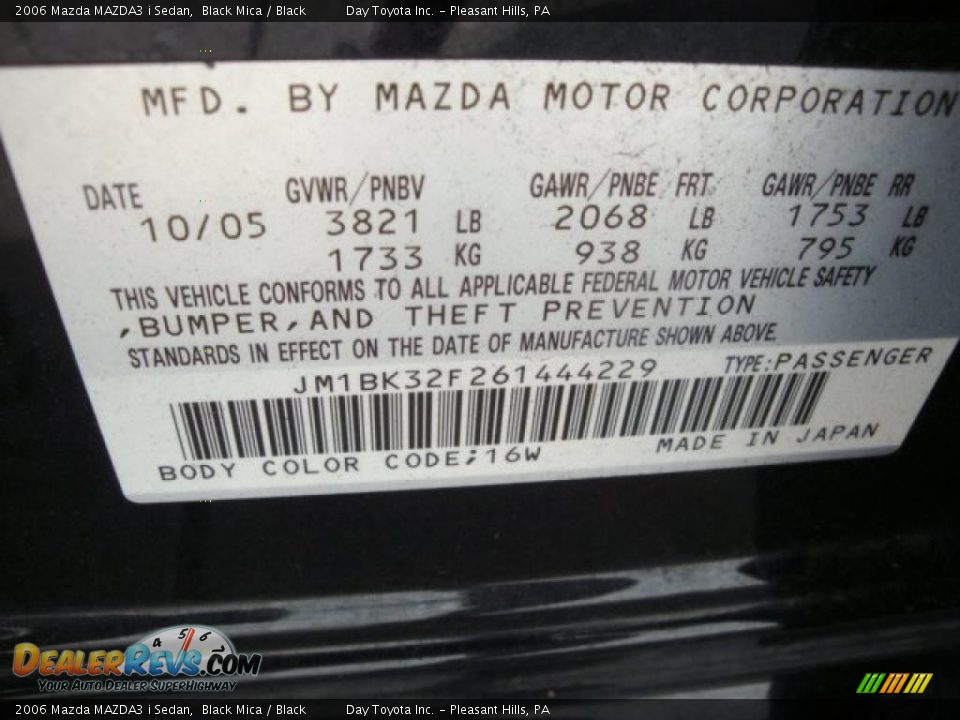 2006 Mazda MAZDA3 i Sedan Black Mica / Black Photo #14