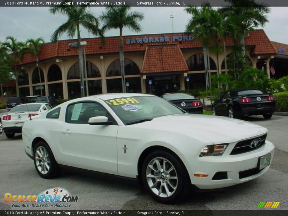 2010 Ford Mustang V6 Premium Coupe Performance White / Saddle Photo #1