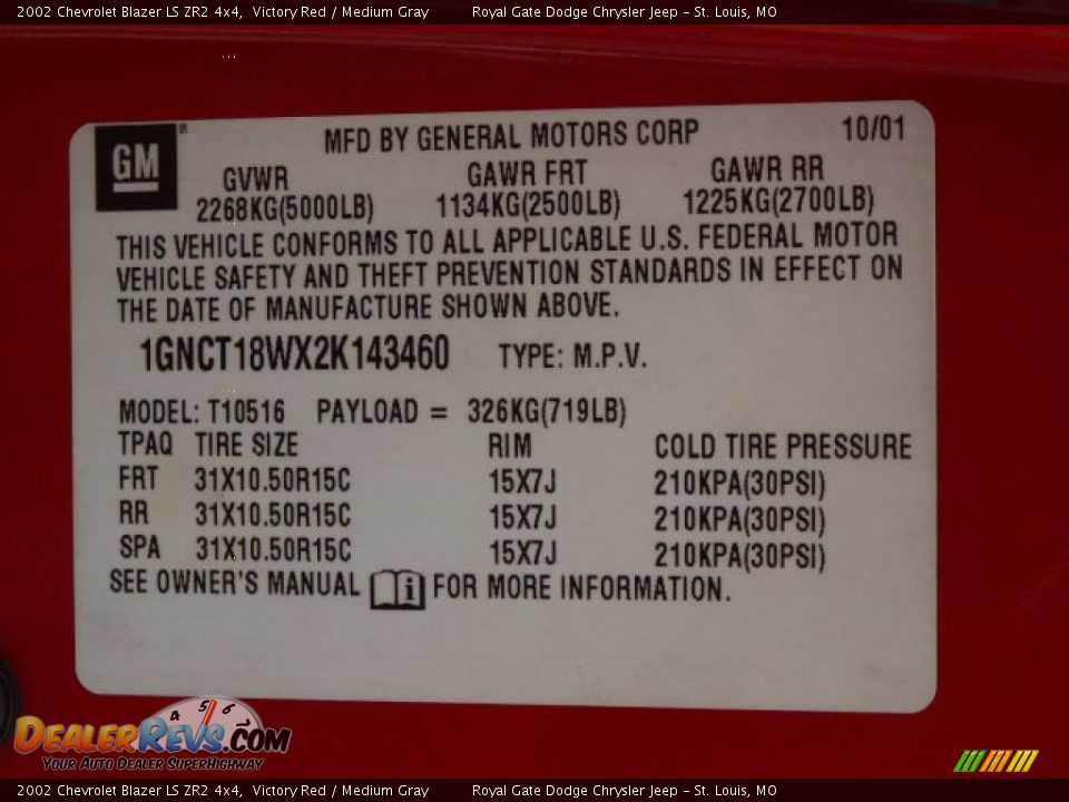 2002 Chevrolet Blazer LS ZR2 4x4 Victory Red / Medium Gray Photo #17