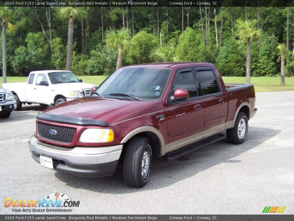2003 Ford F150 Lariat SuperCrew Burgundy Red Metallic / Medium Parchment Beige Photo #1