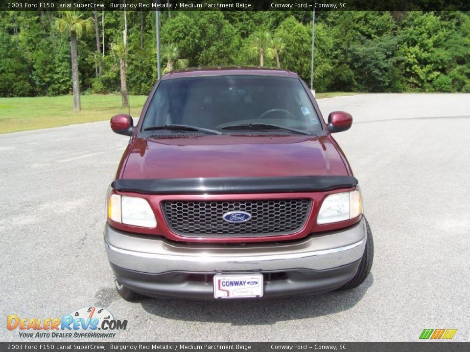 2003 Ford F150 Lariat SuperCrew Burgundy Red Metallic / Medium Parchment Beige Photo #2