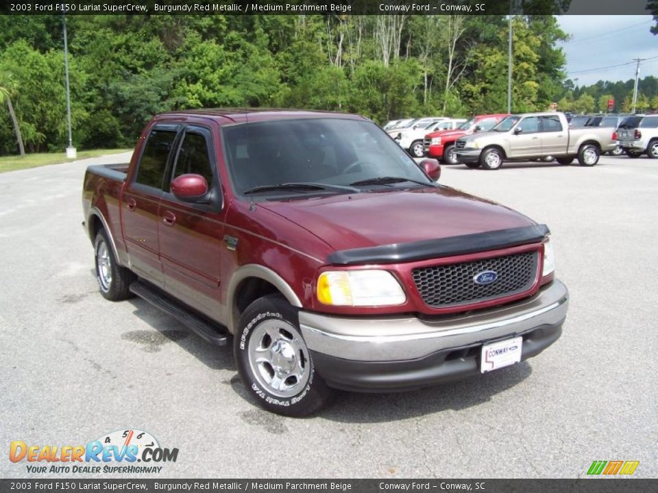 2003 Ford F150 Lariat SuperCrew Burgundy Red Metallic / Medium Parchment Beige Photo #3