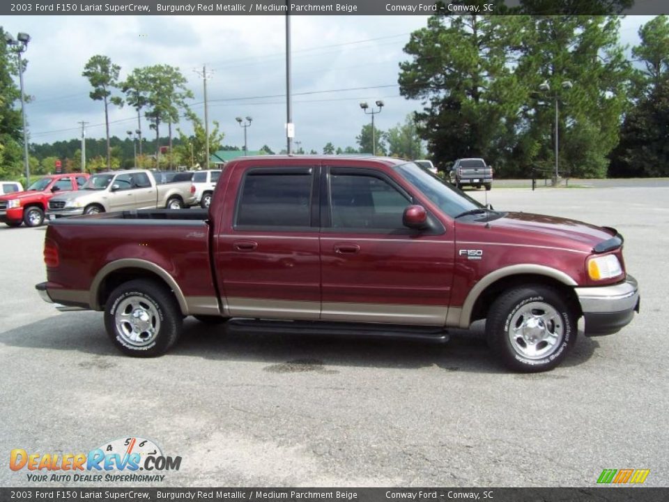 2003 Ford F150 Lariat SuperCrew Burgundy Red Metallic / Medium Parchment Beige Photo #4