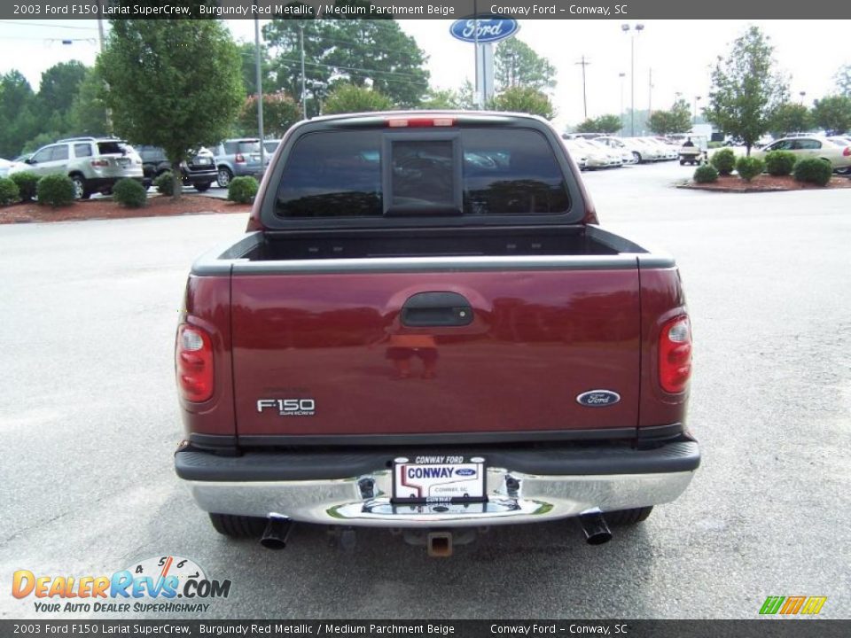 2003 Ford F150 Lariat SuperCrew Burgundy Red Metallic / Medium Parchment Beige Photo #6