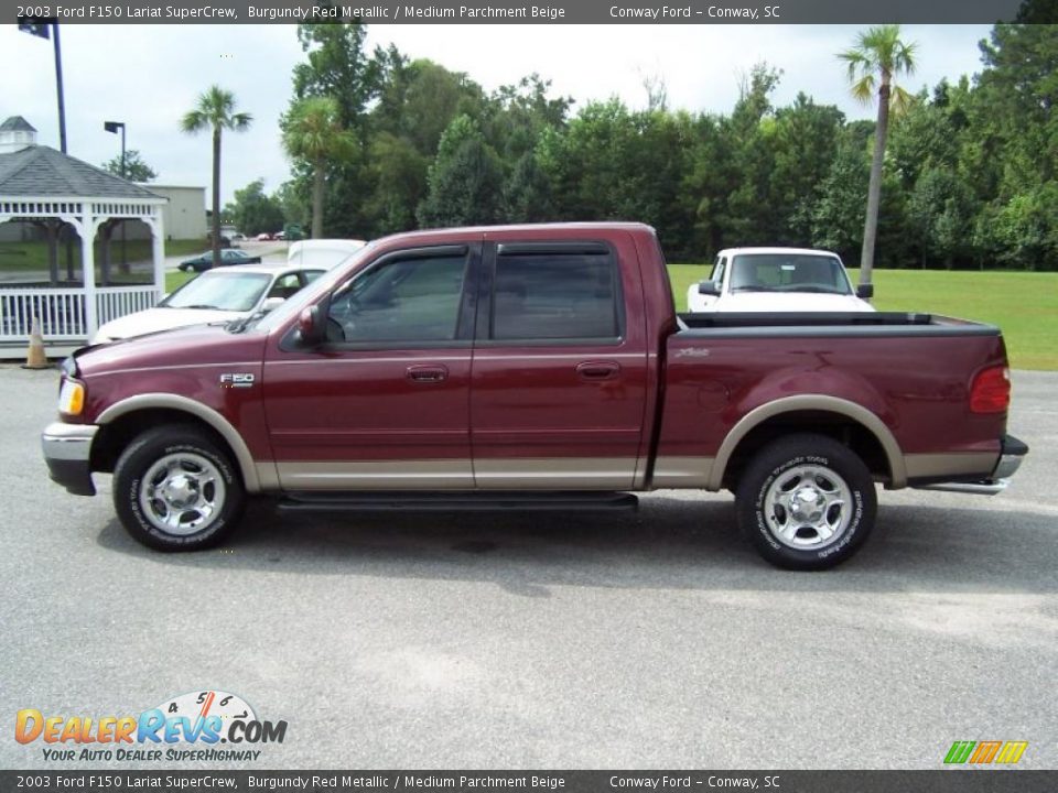 2003 Ford F150 Lariat SuperCrew Burgundy Red Metallic / Medium Parchment Beige Photo #8