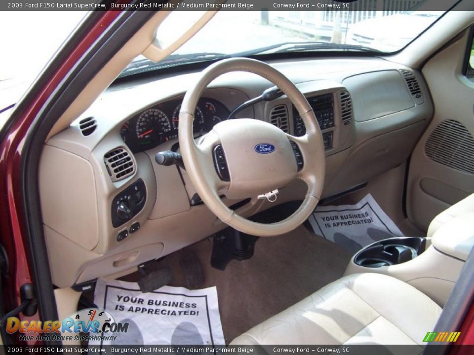 2003 Ford F150 Lariat SuperCrew Burgundy Red Metallic / Medium Parchment Beige Photo #23