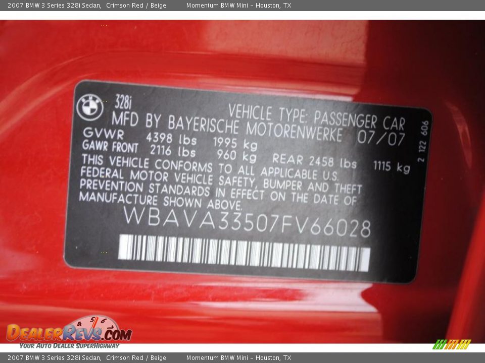 2007 BMW 3 Series 328i Sedan Crimson Red / Beige Photo #14