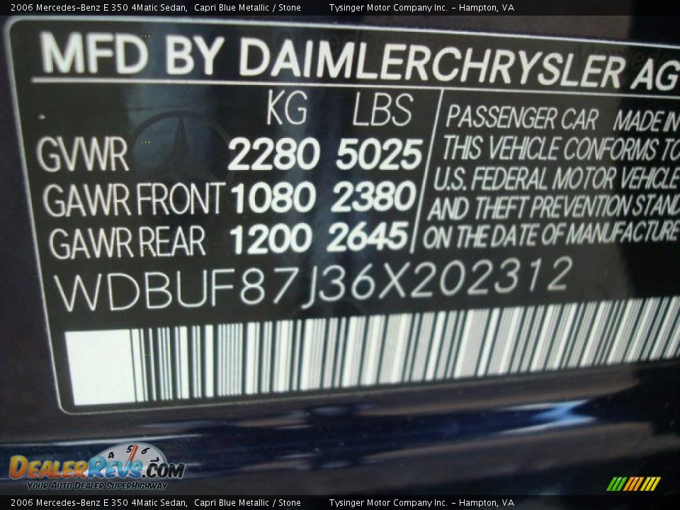 2006 Mercedes-Benz E 350 4Matic Sedan Capri Blue Metallic / Stone Photo #23