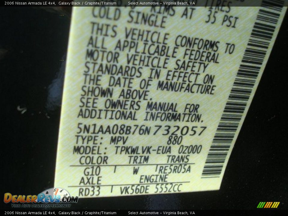 2006 Nissan Armada LE 4x4 Galaxy Black / Graphite/Titanium Photo #30