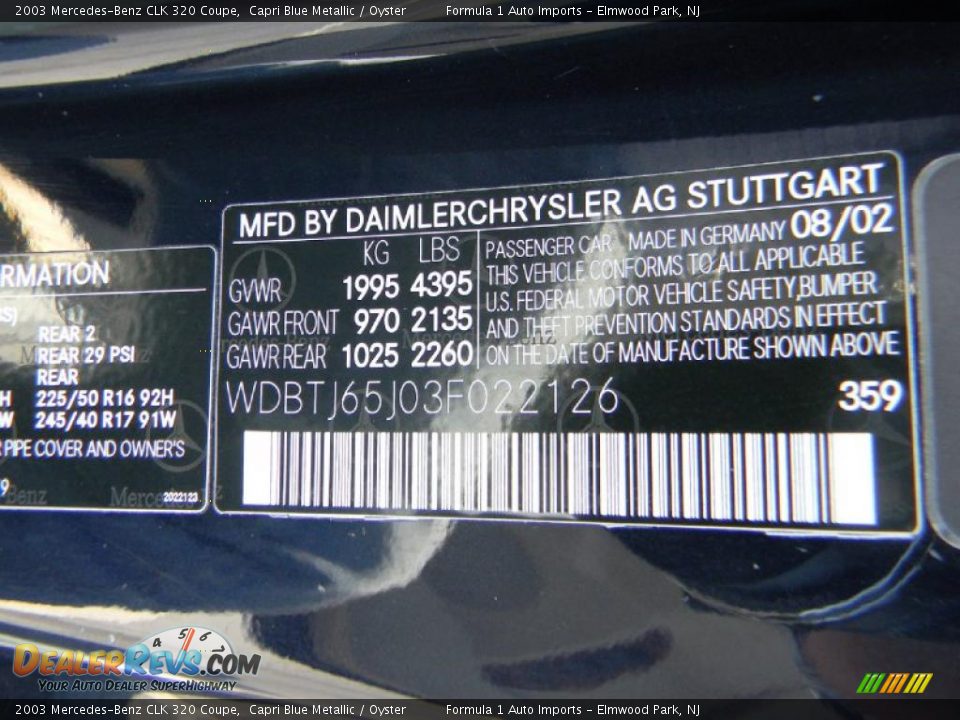2003 Mercedes-Benz CLK 320 Coupe Capri Blue Metallic / Oyster Photo #25