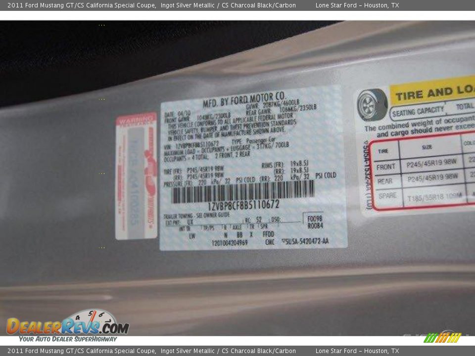 2011 Ford Mustang GT/CS California Special Coupe Ingot Silver Metallic / CS Charcoal Black/Carbon Photo #24