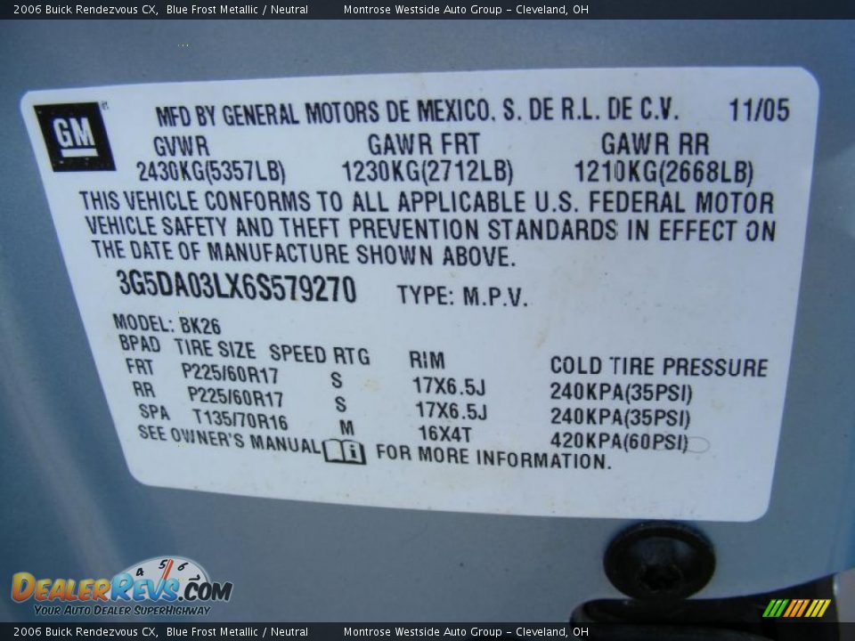 2006 Buick Rendezvous CX Blue Frost Metallic / Neutral Photo #32