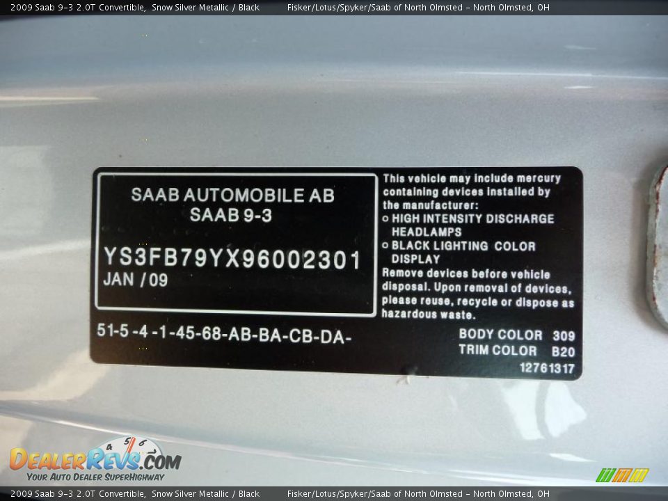 2009 Saab 9-3 2.0T Convertible Snow Silver Metallic / Black Photo #11